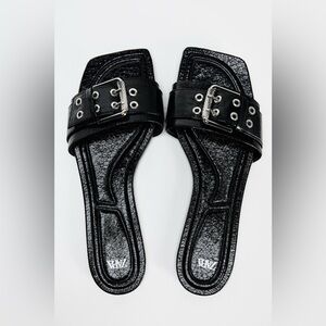 Zara Black Sandals with Silver Buckle Detail